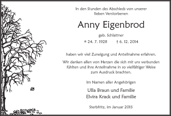 Traueranzeige von Anny Eigenbrod 