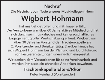 Traueranzeige von Wigbert Hohmann 