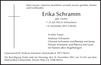 Traueranzeige von Erika Schramm 