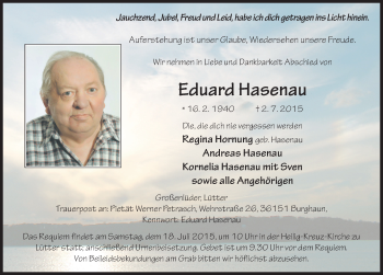 Traueranzeige von Eduard Hasenau 