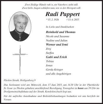 Traueranzeige von Rudi Pappert 