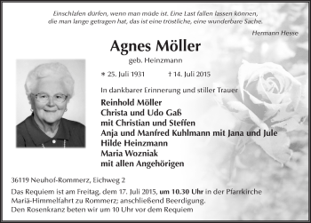 Traueranzeige von Agnes Möller 