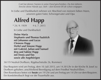 Traueranzeige von Alfred Happ 