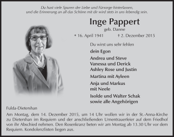 Traueranzeige von Inge Pappert 