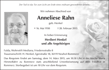 Traueranzeige von Anneliese Rahn 