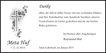 Traueranzeige von Meta Huf 