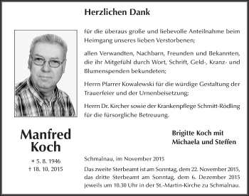 Traueranzeige von Manfred Koch 