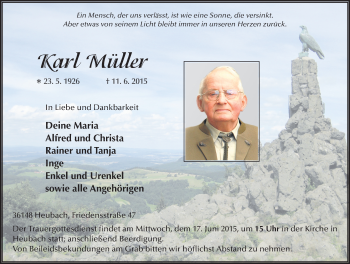 Traueranzeige von Karl Müller 