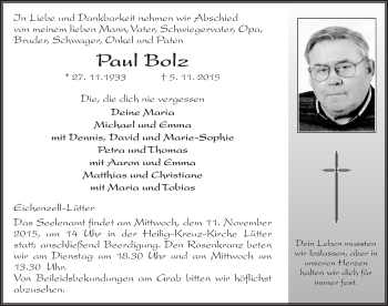 Traueranzeige von Paul Bolz 