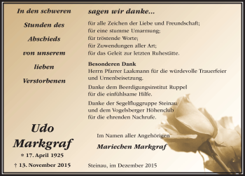 Traueranzeige von Udo Markgraf 