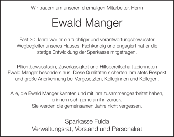 Traueranzeige von Ewald Manger 