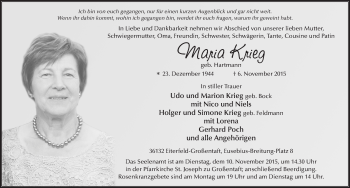Traueranzeige von Maria Krieg 