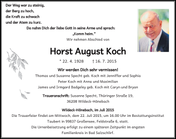 Traueranzeige von Horst August Koch 