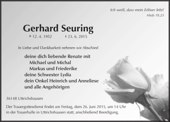 Traueranzeige von Gerhard Seuring 