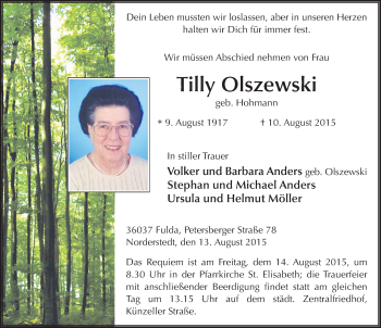 Traueranzeige von Tilly Olszewski 