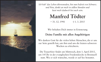 Traueranzeige von Manfred Tödter 