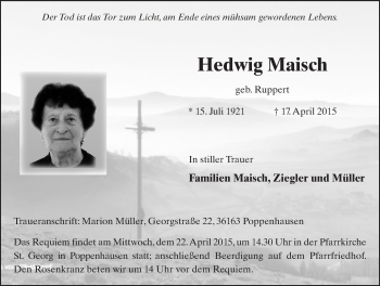 Traueranzeige von Hedwig Maisch 