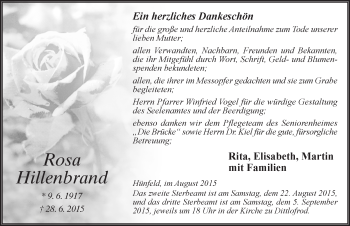 Traueranzeige von Rosa Hillenbrand 