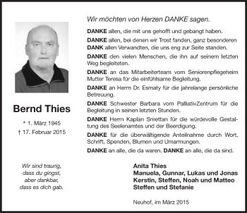 Traueranzeige von Bernd Thies 