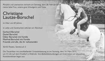 Traueranzeige von Christiane Lautze-Borschel 