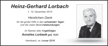 Traueranzeige von Heinz-Gerhard Lorbach 