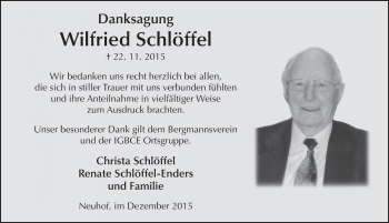 Traueranzeige von Wilfried Schlöffel 