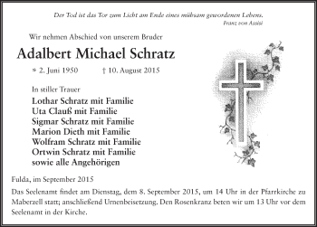 Traueranzeige von Adalbert Michael Schratz 