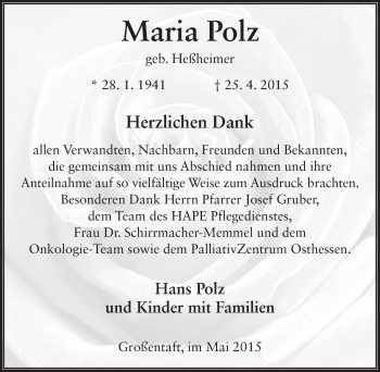 Traueranzeige von Maria Polz 