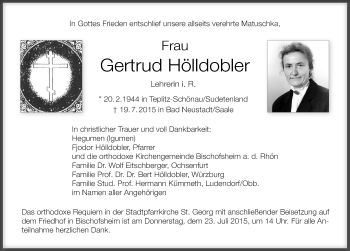 Traueranzeige von Gertrud Hölldobler 