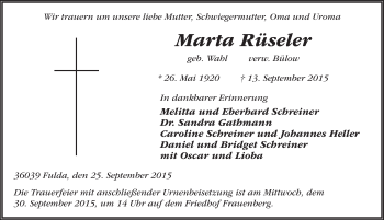 Traueranzeige von Marta Rüseler 