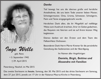 Traueranzeige von Inge Welle 