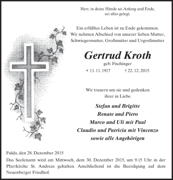 Traueranzeige von Gertrud Kroth 