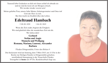 Traueranzeige von Edeltraud Hambach 