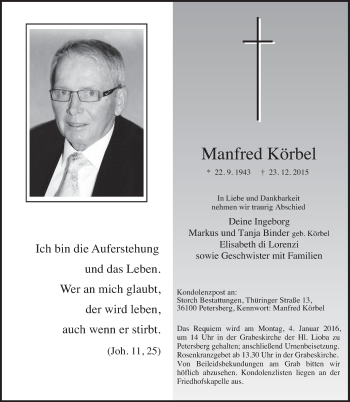Traueranzeige von Manfred Körbel 