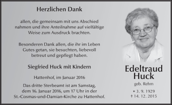 Traueranzeige von Edeltraud Huck 