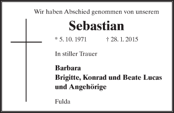 Traueranzeige von Sebastian Lucas 