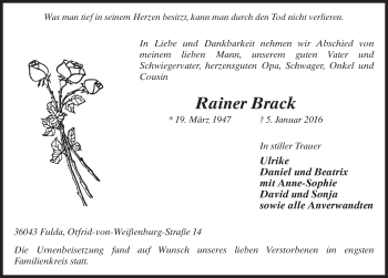 Traueranzeige von Rainer Brack 