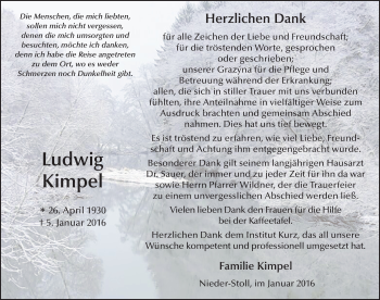 Traueranzeige von Ludwig Kimpel 