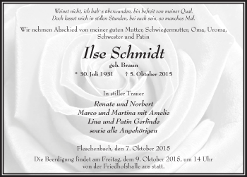 Traueranzeige von Ilse Schmidt 