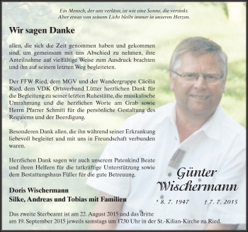 Traueranzeige von Günter Wischermann 