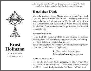 Traueranzeige von Ernst Hofmann 