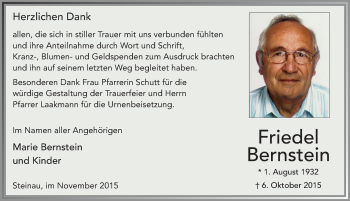 Traueranzeige von Friedel Bernstein 
