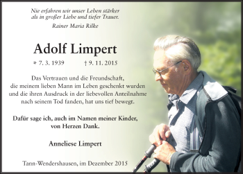 Traueranzeige von Adolf Limpert 