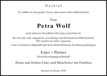 Traueranzeige von Petra Wolf 