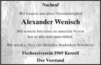 Traueranzeige von Alexander Wenisch 