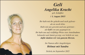 Traueranzeige von Angelika Kracht 