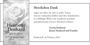 Traueranzeige von Henriette Denhard 