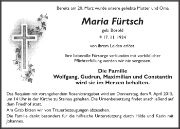 Traueranzeige von Maria Fürtsch 