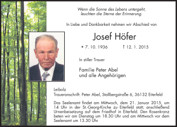 Traueranzeige von Josef Höfer 