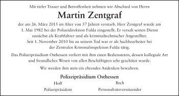 Traueranzeige von Martin Zentgraf 